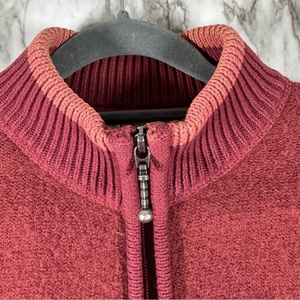 Cabelas Sweater Womens L Red Long Sleeve Thick Ribbed Knit Wool Full Zip